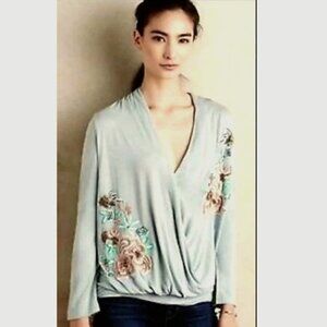 Anthropologie Akemi + Kin Light Blue Sequins & Embroidery Pullover Wrap